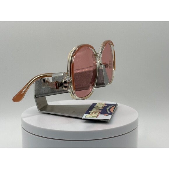 Vintage Oversize Sunglasses NOS Drop Temple Rose Lens Pink & Clear Frame 70s-80s - Picture 5 of 9